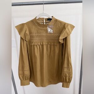 J. Crew Crocheted Lace Ruffle Top (Honey Brown)